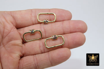Gold Carabiner Lock, Multi Color Rainbow CZ Screw Clasps, Necklace